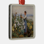 Chrysanten Bloemen (Meisje in de tuin) Metalen Ornament (Rechts)