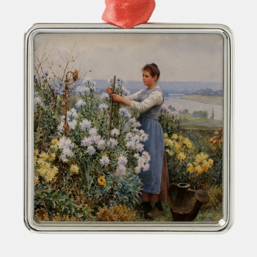 Chrysanten Bloemen (Meisje in de tuin) Metalen Ornament (Voorkant)