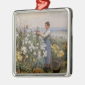 Chrysanten Bloemen (Meisje in de tuin) Metalen Ornament (Links)