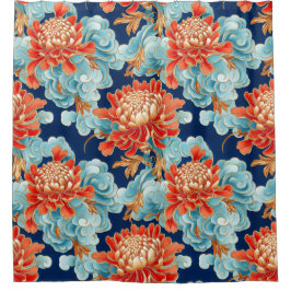 Chrysanten, Chinese wolkenpatroon achtergrond Douchegordijn