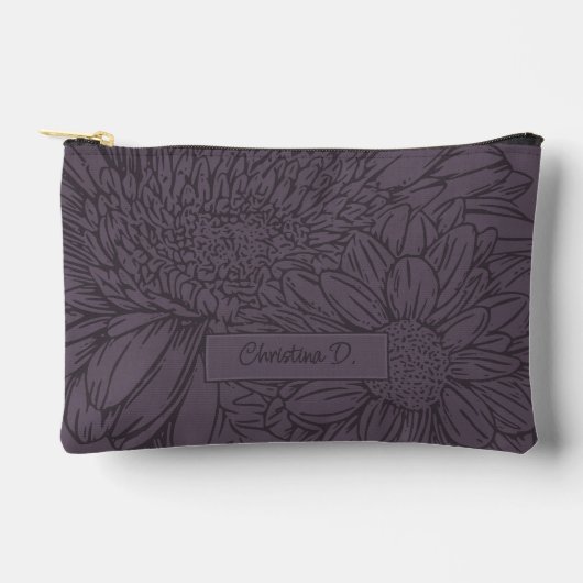 Chrysanten en naam op stoffige pruim etui (Voorkant)