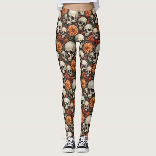 Chrysanten en schedels leggings (Voorkant)