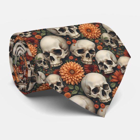 Chrysanten en schedels stropdas (Opgerold)