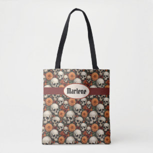 Chrysanten en schedels tote bag