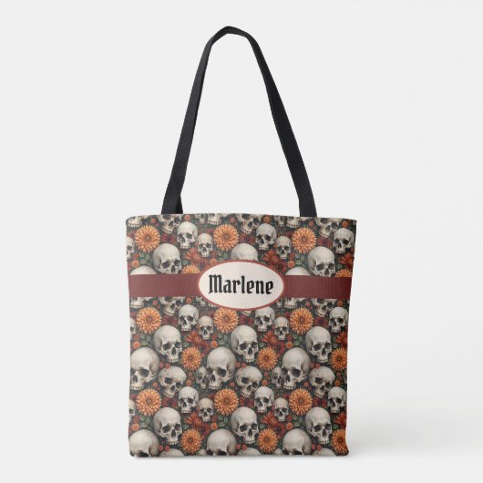 Chrysanten en schedels tote bag (Achterkant)
