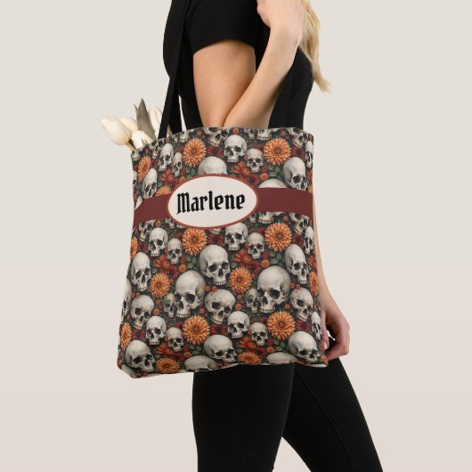 Chrysanten en schedels tote bag (Dichtbij)