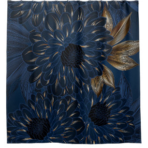 Chrysanten handgetekend, elegant bloemenpatroon. douchegordijn