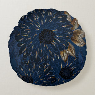 Chrysanten handgetekend, elegant bloemenpatroon. rond kussen