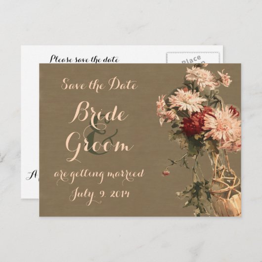 Chrysanten in een flesje Save the Date Briefkaart (Voorkant / Achterkant)