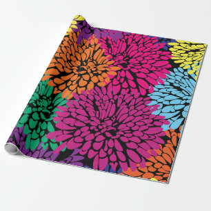 chrysanten met meerdere kleuren op zwart verpakkin cadeaupapier
