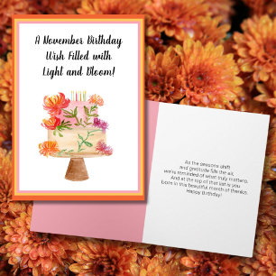 Chrysanten op de taart November Birthday Kaart