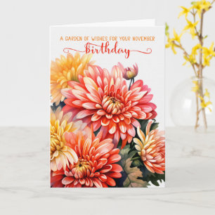 Chrysanten voor November Birthday Kaart