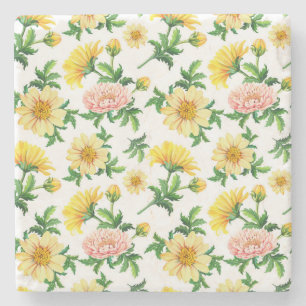 Chrysanten Waterverf: Naadloos bloemenontwerp Stenen Onderzetter