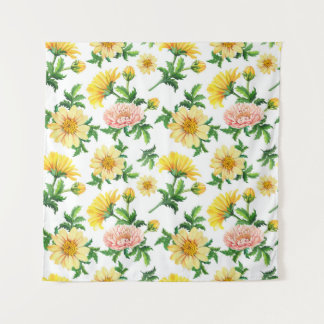 Chrysanten Waterverf: Naadloos bloemenontwerp Wandkleed