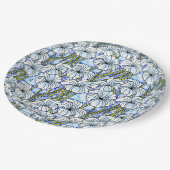 Chrysanten - wit, blauw, groen papieren bordje (Gekanteld)