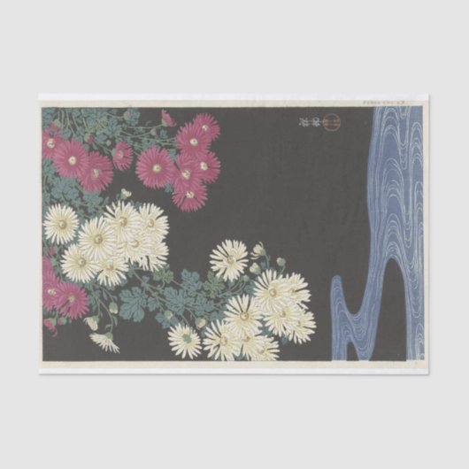 Chrysanthema en stromend water van Ohara Koson Tissuepapier (Voorkant)