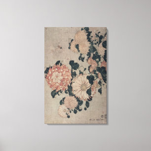 Chrysanthema (kleurenhoutblok) canvas afdruk