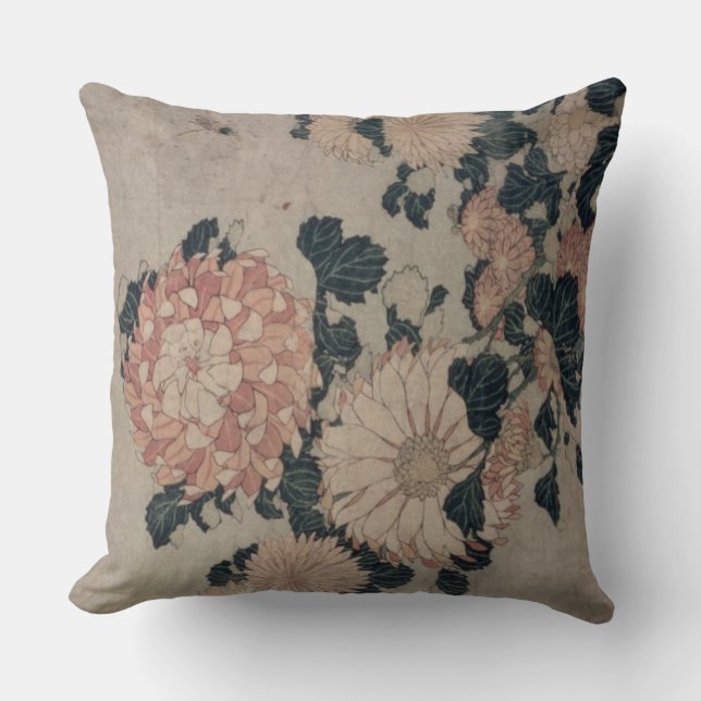 Chrysanthema (kleurenhoutblok) kussen (Voorkant)