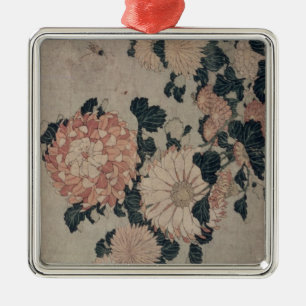 Chrysanthema (kleurenhoutblok) metalen ornament