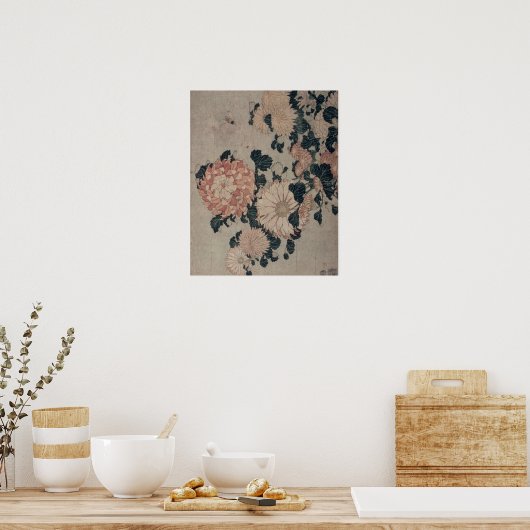 Chrysanthema (kleurenhoutblok) poster (Keuken)