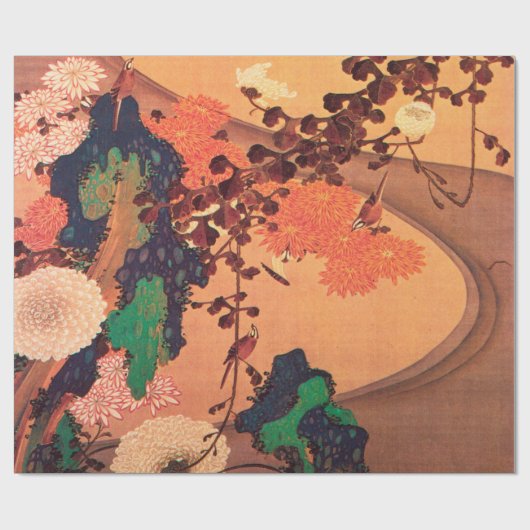 Chrysanthema met gesteente (1760) cadeaupapier (Vlak)