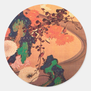 Chrysanthema met gesteente (1760) ronde sticker