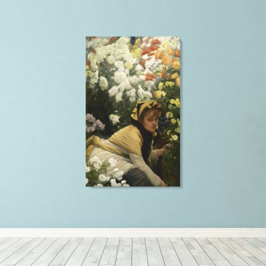 Chrysanthema van James Tissot Fine Art Canvas Afdruk (Insitu (Houten vloer))