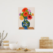 Chrysanthema's in een Blauwe Chinese Vase Poster (Keuken)