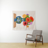 Chrysanthema's in een Blauwe Chinese Vase Wandkleed (In Situ (horizontaal))