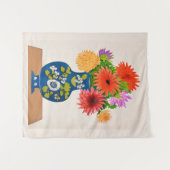 Chrysanthema's in een Blauwe Chinese Vase Wandkleed (Voorkant (horizontaal))