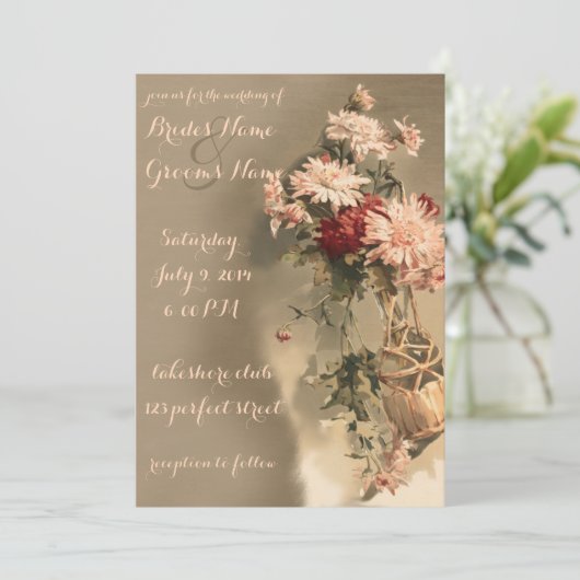 Chrysanthema's in een uitnodiging voor een bottelb (Staand voorkant)