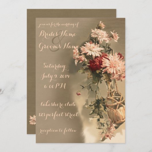 Chrysanthema's in een uitnodiging voor een bottelb (Voorkant / Achterkant)