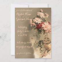 Chrysanthema's in een uitnodiging voor een bottelb