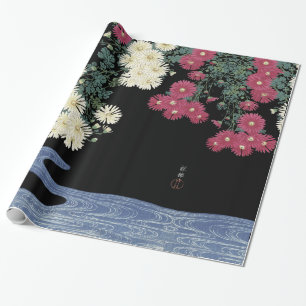 Chrysanthema's, stromend water, Japanse Floral Cadeaupapier