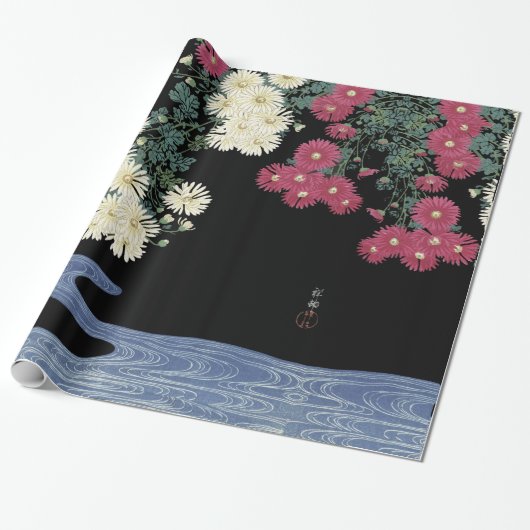 Chrysanthema's, stromend water, Japanse Floral Cadeaupapier (Uitgerold)