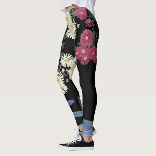 Chrysanthema's, stromend water, Japanse Floral Leggings