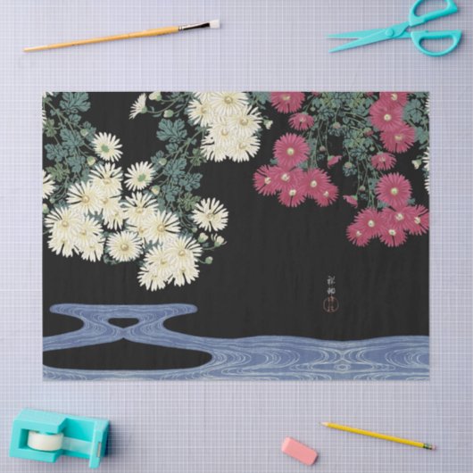 Chrysanthema's, stromend water, Japanse Floral Tissuepapier (Craft)
