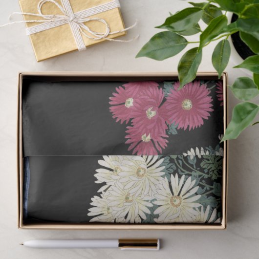 Chrysanthema's, stromend water, Japanse Floral Tissuepapier (Geschenk)