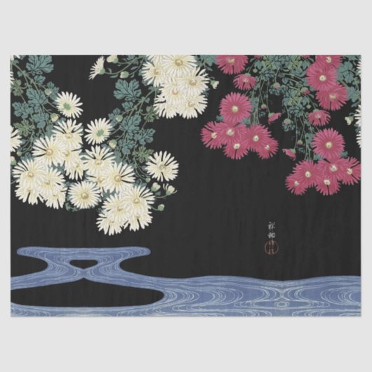 Chrysanthema's, stromend water, Japanse Floral Tissuepapier (Voorkant)