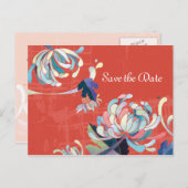 Chrysanthemum Bewaar de datum bruiloft Briefkaarte Aankondigingskaart (Voorkant / Achterkant)