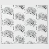 Chrysanthemum Black Line Drawing with Your Name  Cadeaupapier (Vlak)