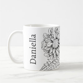 Chrysanthemum Black Line Drawing with Your Name  Koffiemok