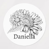 Chrysanthemum Black Line Drawing with Your Name  Labels (Design 2)