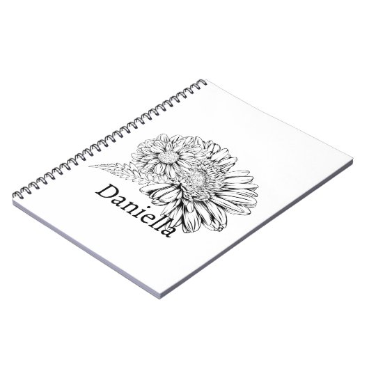 Chrysanthemum Black Line Drawing with Your Name  Notitieboek (Linkerzijde)