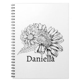 Chrysanthemum Black Line Drawing with Your Name  Notitieboek