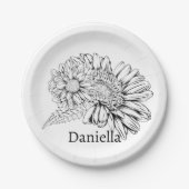 Chrysanthemum Black Line Drawing with Your Name  Papieren Bordje (Voorkant)