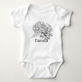 Chrysanthemum Black Line Drawing with Your Name  Romper (Voorkant)