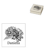 Chrysanthemum Black Line Drawing with Your Name  Rubberstempel (Gestempeld)