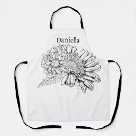Chrysanthemum Black Line Drawing with Your Name  Schort