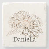 Chrysanthemum Black Line Drawing with Your Name  Stenen Onderzetter (Voorkant)
